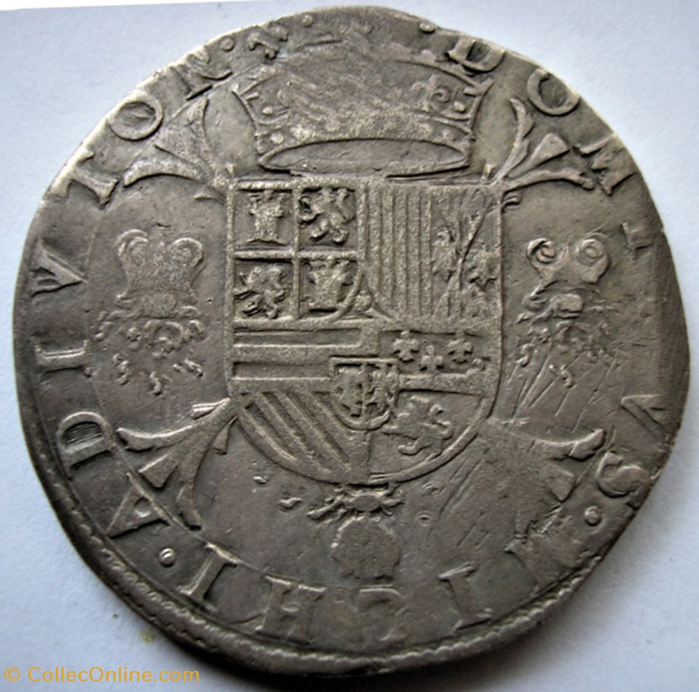 Philip II of Spain - Philipsdaalder 1557 - Bruges, Spanish Netherlands 3 monnaies europe medievale pays bas espagnols philip ii of spain philipsdaalder 1557 bruges spanish netherlands