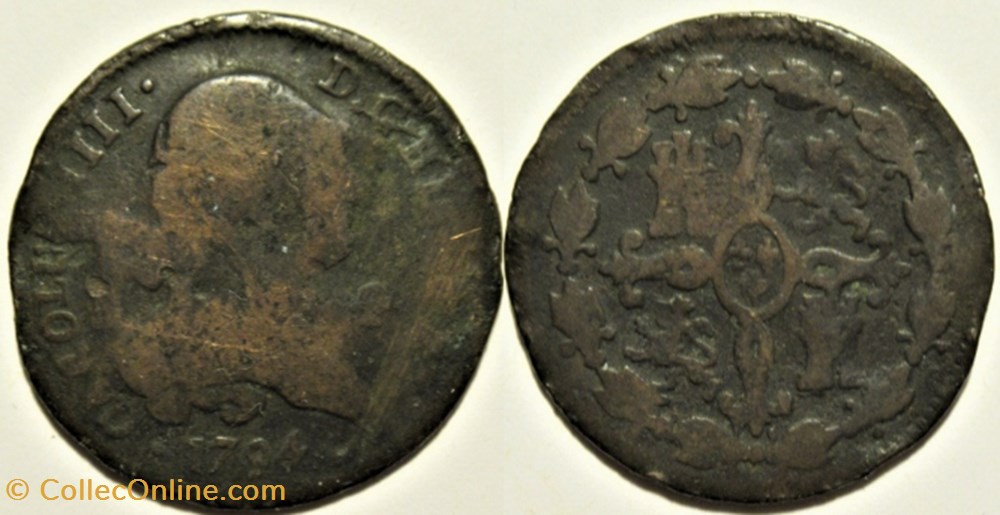 1794 - 4 Maravedis Segovia - Carlos IV de España monnaies monde espagne 1794 4 maravedis segovia carlos iv de espana