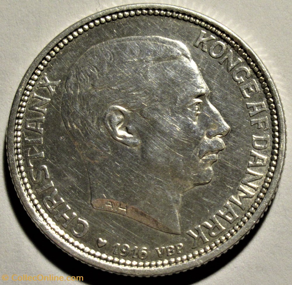 Christian X Denmark - 2 Kroner 1916 2 monnaies monde danemark christian x denmark 2 kroner 1916