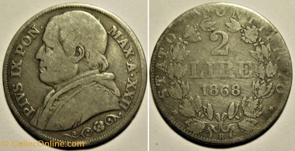 Pio IX, Papa - 2 Lire 1868, Anno XXII - Vaticano monnaies monde pio ix papa 2 lire 1868 anno xxii vaticano