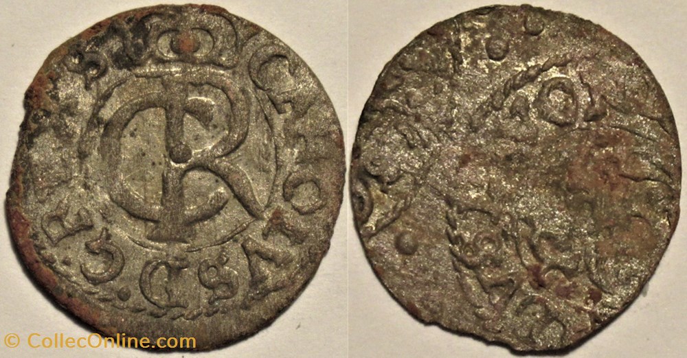 Karl XI of Sweden - 1 Solidus Riga, Livonia - Off-center monnaies europe medievale royaume suede karl xi of sweden 1 solidus riga livonia off center
