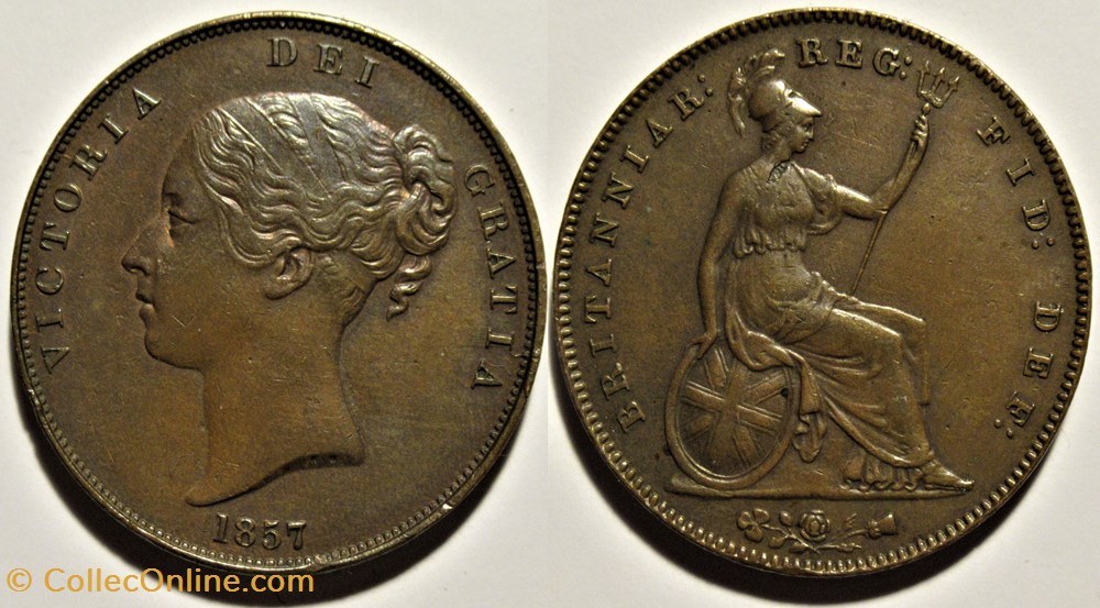 Victoria - One Penny 1857 - Kingdom of Great Britain (ex.2) monnaies monde royaume uni victoria one penny 1857 kingdom of great britain ex 2