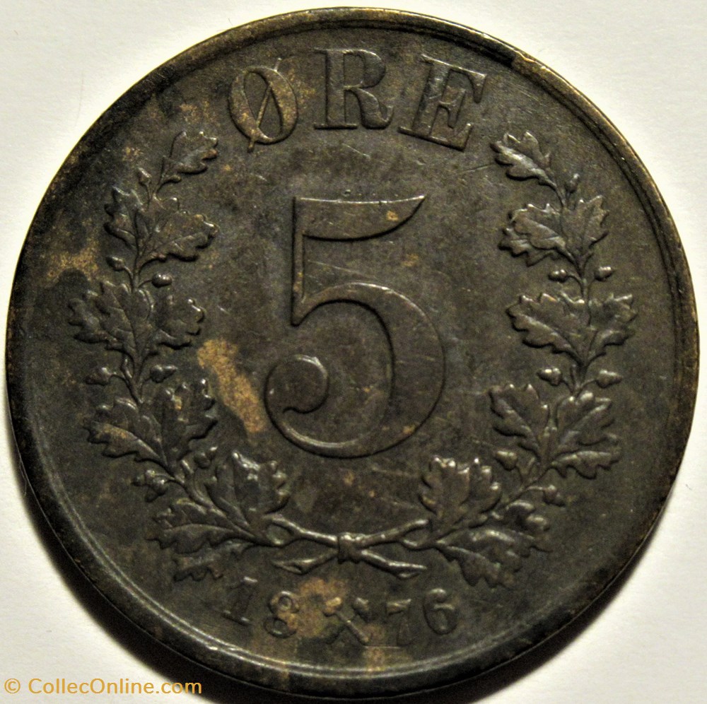 Norway - Oskar II - 5 Øre 1876 3 monnaies monde norvege norway oskar ii 5 re 1876