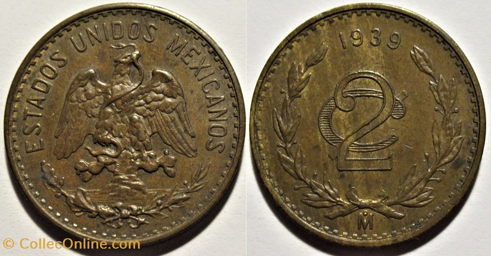 México - 2 Centavos 1939 - E.U. Mexicanos monnaies monde mexique mexico 2 centavos 1939 e u mexicanos