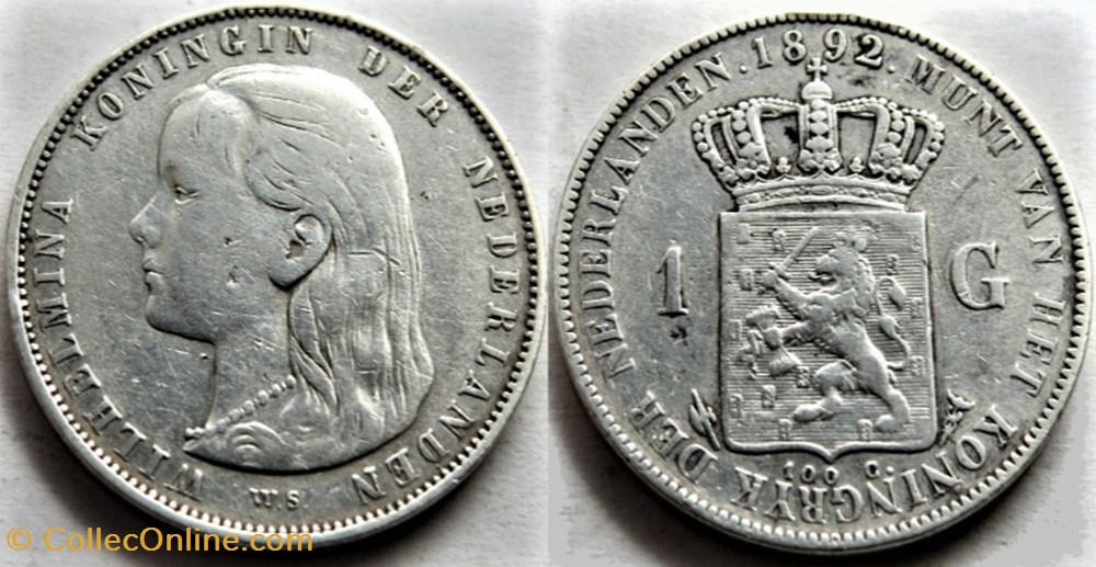 Wilhelmina of Nederland - 1 Gulden 1892 monnaies monde pays bas wilhelmina of nederland 1 gulden 1892