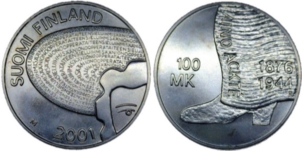 monnaies monde finlande finland 100 markkaa 2001 aino ackte