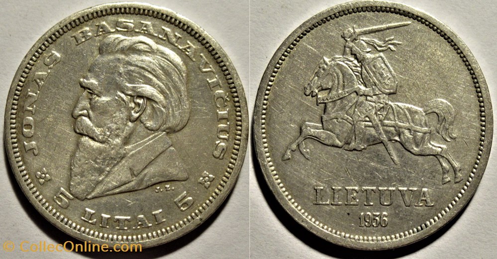 Lithuania, Republic of - 5 Litai 1936, J. Basanavičius monnaies monde lituanie lithuania republic of 5 litai 1936 j basanavicius