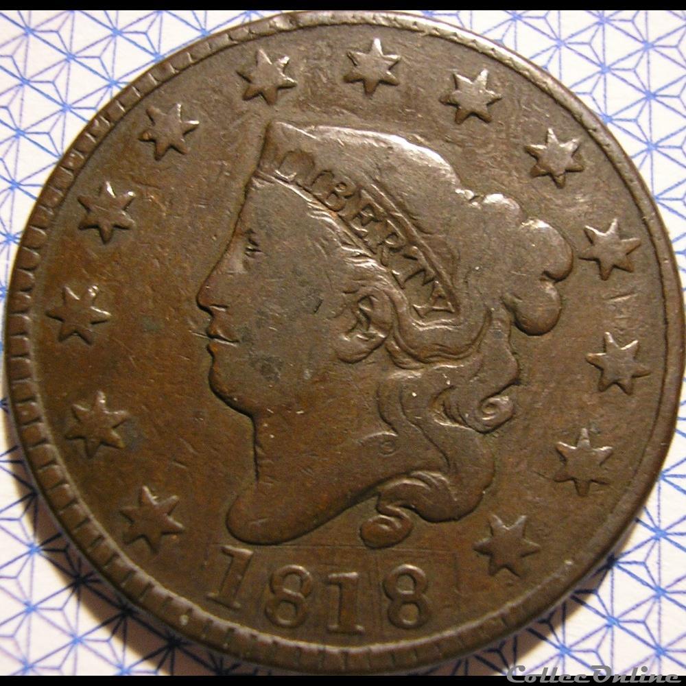 1818 One Cent (ex.2) monnaie monde etat uni 1818 one cent ex 2