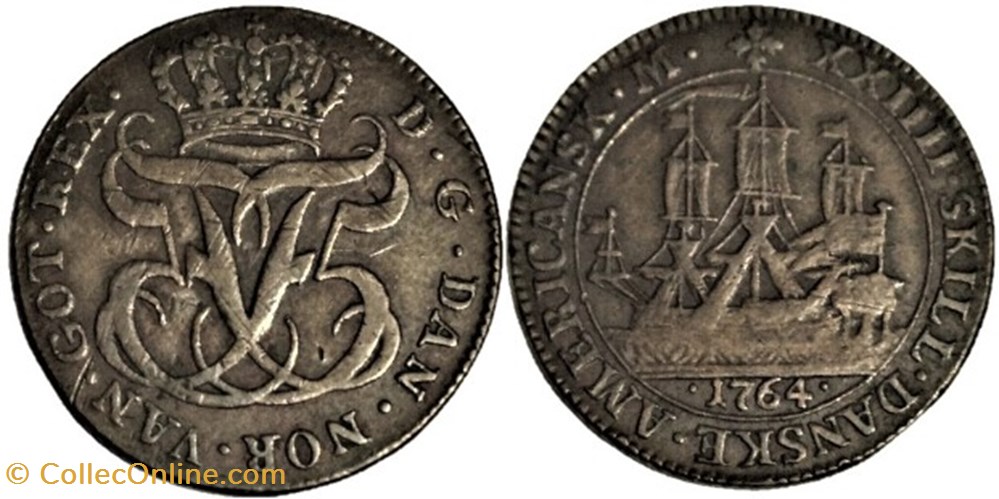 Frederik V of Denmark - 24 Skilling 1763, Danish West Indies monnaies europe medievale royaume du danemark frederik v of denmark 24 skilling 1763 danish west indies
