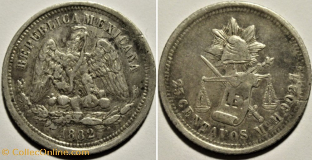 monnaies monde mexique mexico 25 centavos 1882 mo