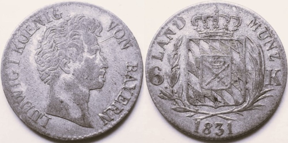 Ludwig I - 6 Kreuzer 1831 - Kingdom of Bavaria monnaies europe medievale saint empire romain germanique ludwig i 6 kreuzer 1831 kingdom of bavaria