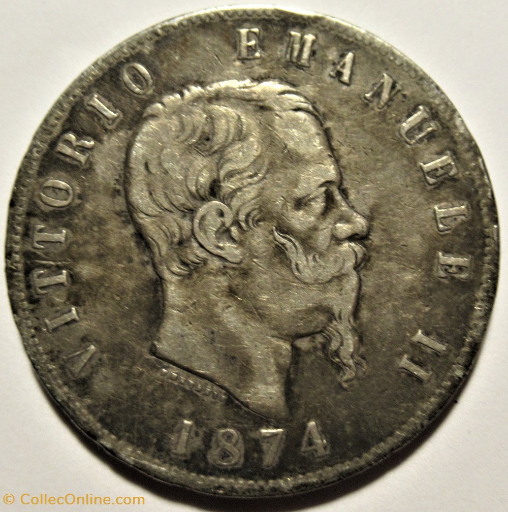 monnaies monde italie 1874 regno italia 5 lire milano vittorio emanuele ii