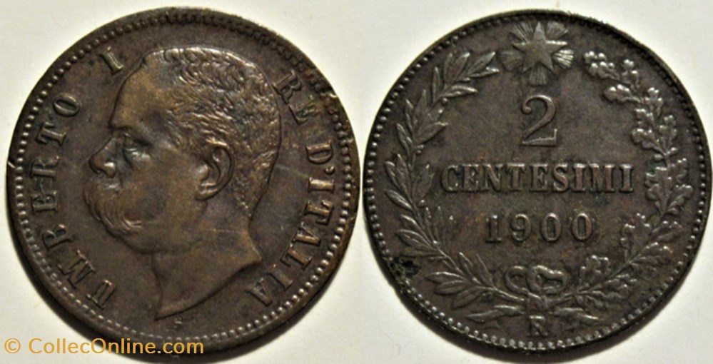 1900 Regno d'Italia, 2 Centesimi, Roma - Umberto I monnaies monde italie 1900 regno italia 2 centesimi roma umberto i
