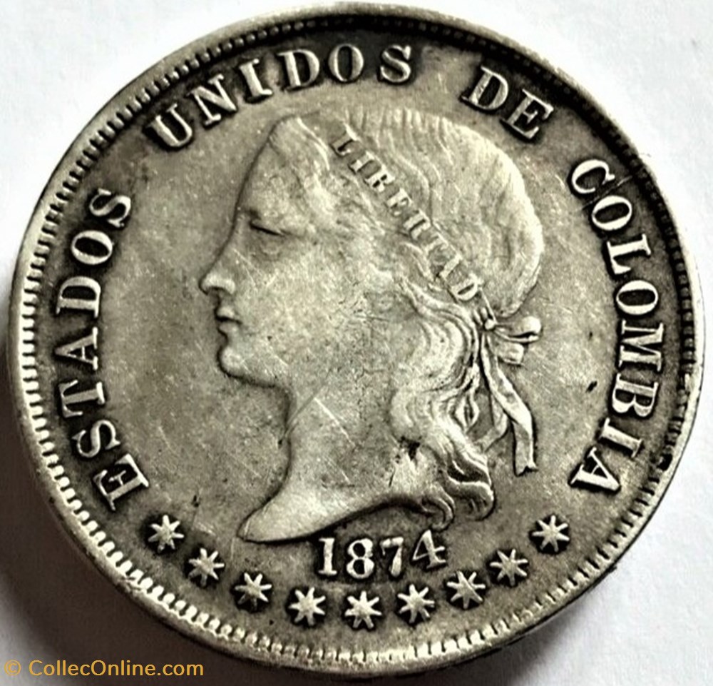 monnaies monde colombie 50 centavos 1874 bogota