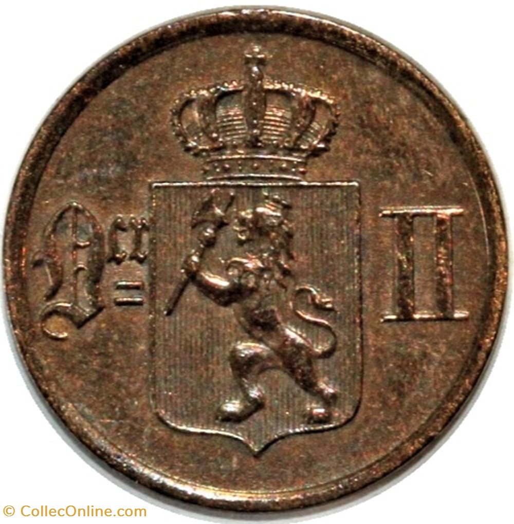 Norway - Oskar II - 1 Øre 1876 monnaies monde norvege norway oskar ii 1 re 1876