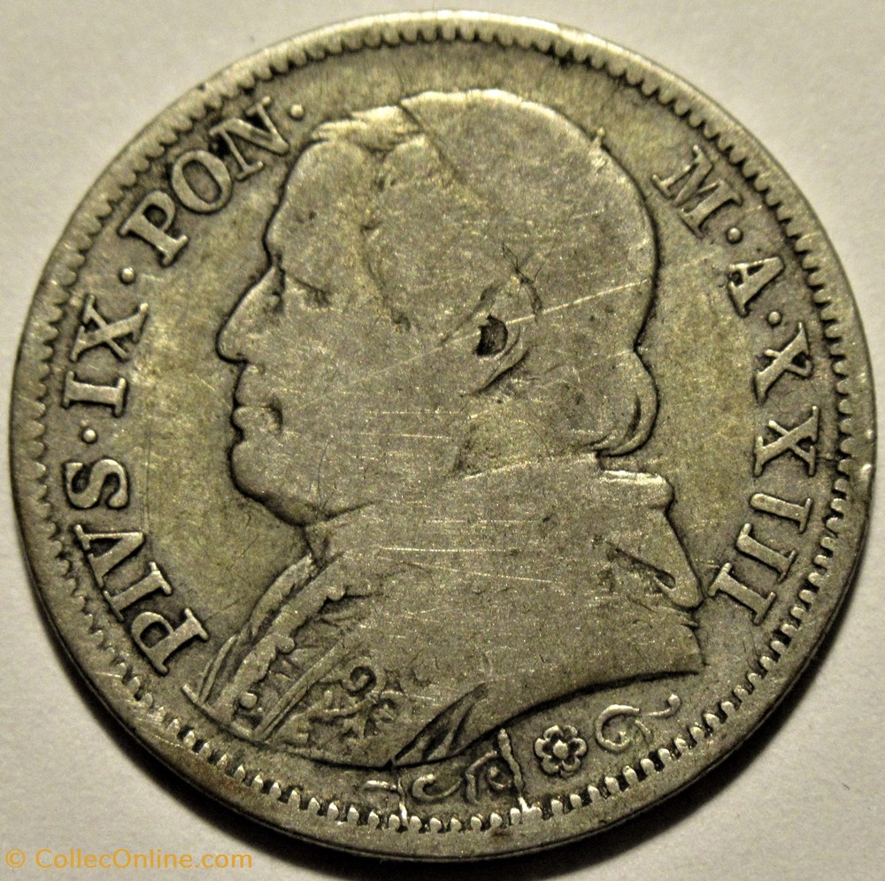 Pio IX, Papa - 1 Lira 1868, Anno XXIII - Vaticano 2 monnaies monde pio ix papa 1 lira 1868 anno xxiii vaticano