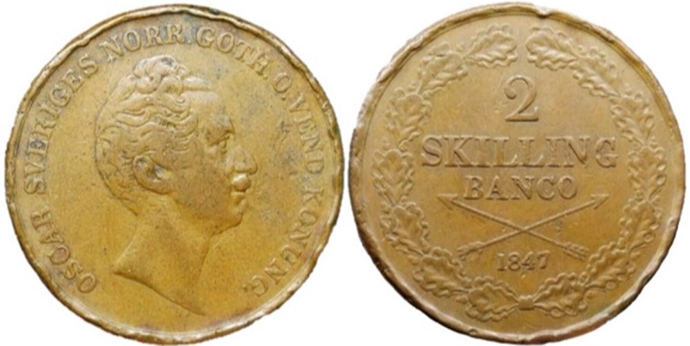 Oscar I - 2 Skilling 1847, Sweden monnaies monde suede oscar i 2 skilling 1847 sweden