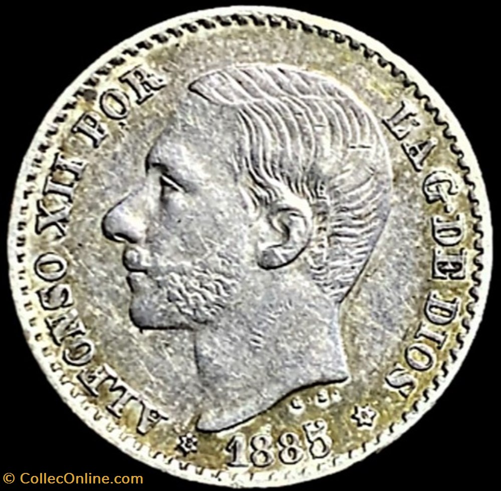 1885/1 - 50 Centimos - Alfonso XII de España (Overdate) monnaies monde espagne 1885 1 50 centimos alfonso xii de espana overdate
