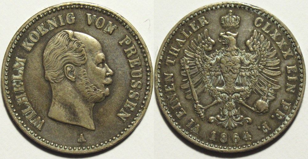 Wilhelm I - 1/6 Thaler 1864, Berlin - Kingdom of Prussia monnaies europe medievale saint empire romain germanique wilhelm i 1 6 thaler 1864 berlin kingdom of prussia