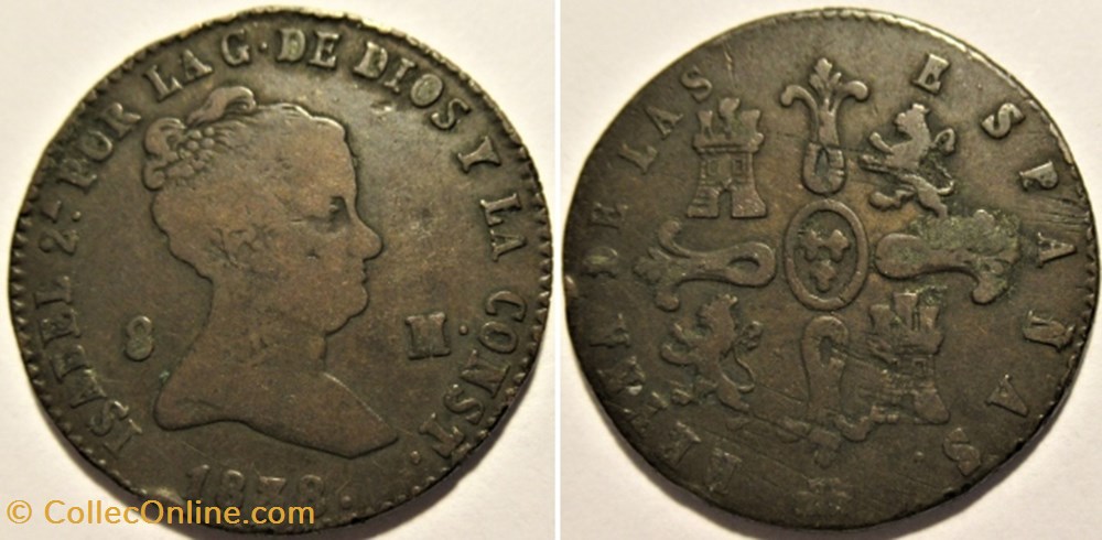 monnaies monde espagne 1838 segovia 8 maravedis isabel ii espana