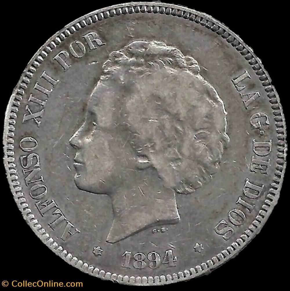 1894 - 5 Pesetas - Alfonso XIII de España monnaies monde espagne 1894 5 pesetas alfonso xiii de espana