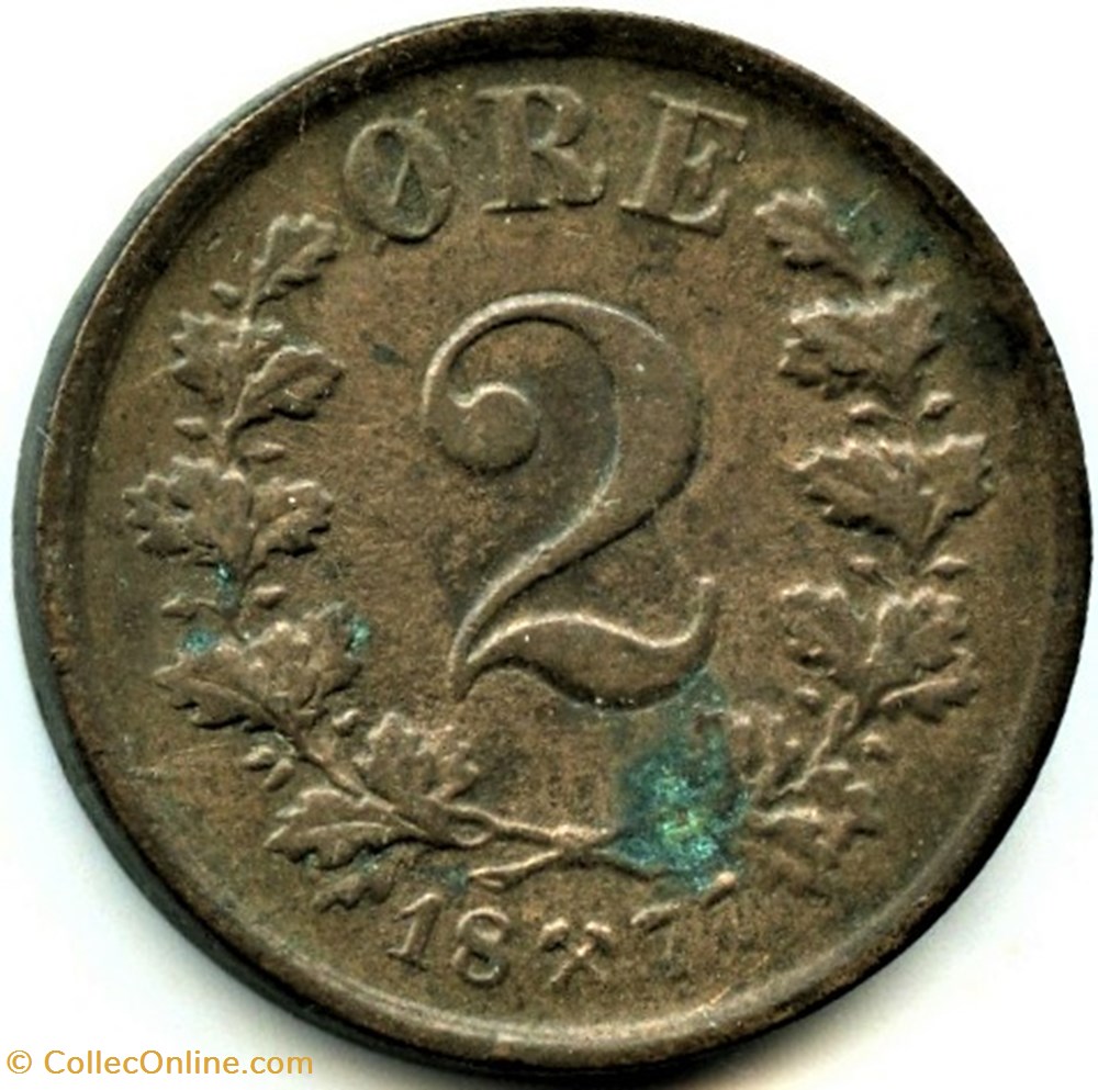 Norway - Oskar II - 2 Øre 1877 - Die Crack 3 monnaies monde norvege norway oskar ii 2 re 1877 die crack