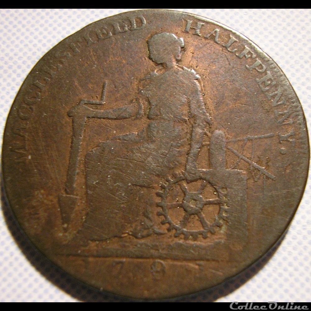1791 HalfPenny Charles Roe - Cheshire, Macclesfield monnaies monde royaume uni 1791 halfpenny charles roe cheshire macclesfield