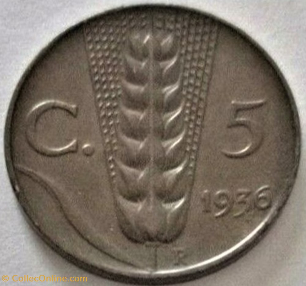 1936 Regno d'Italia, 5 Centesimi, Roma - Vittorio Emanuele III - Error 3 monnaies monde italie 1936 regno italia 5 centesimi roma vittorio emanuele iii error