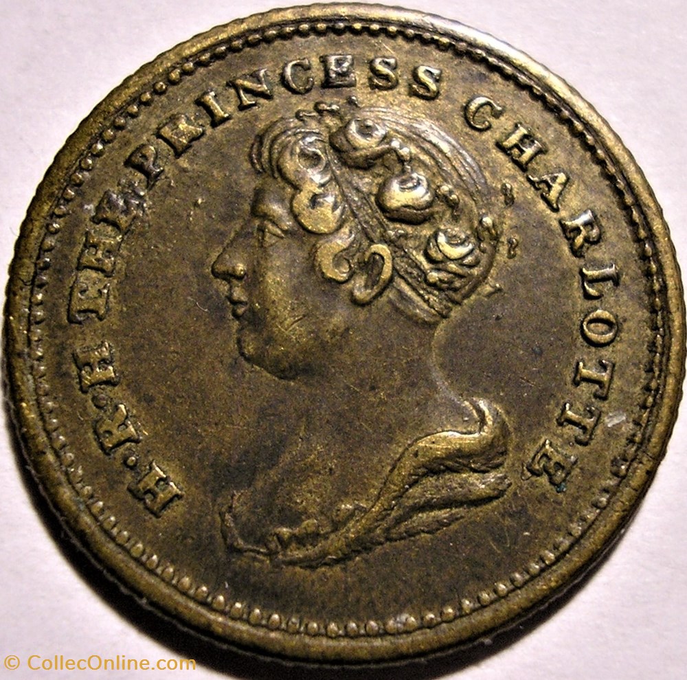 Charlotte, Princess of Wales ca.1810 School Award Token - Great Britain 2 monnaie jeton mereaux charlotte princess of wales ca 1810 school award token great britain