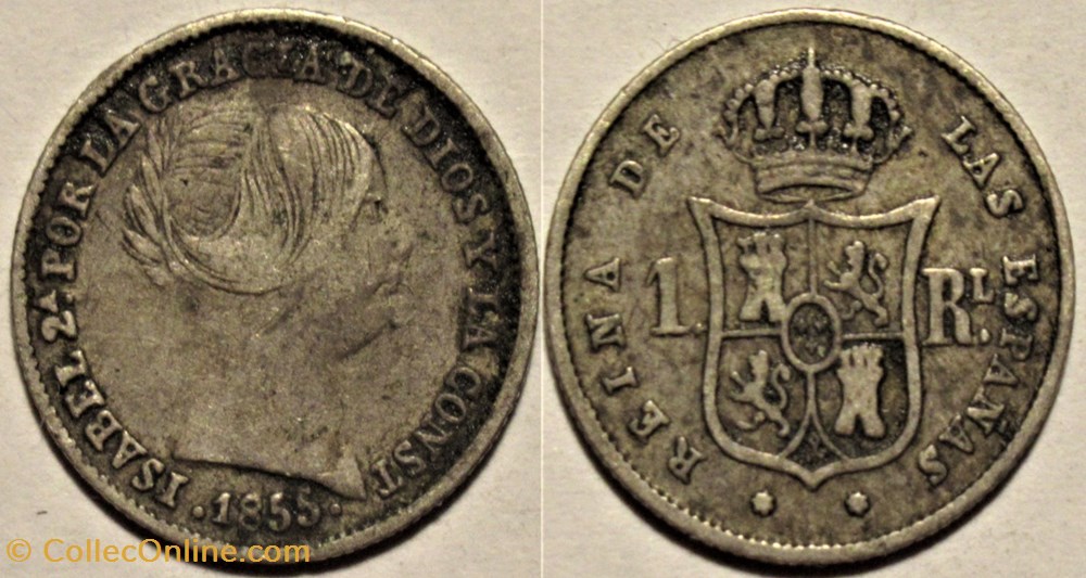 1855 Sevilla - 1 Real - Isabel II de España monnaies monde espagne 1855 sevilla 1 real isabel ii de espana