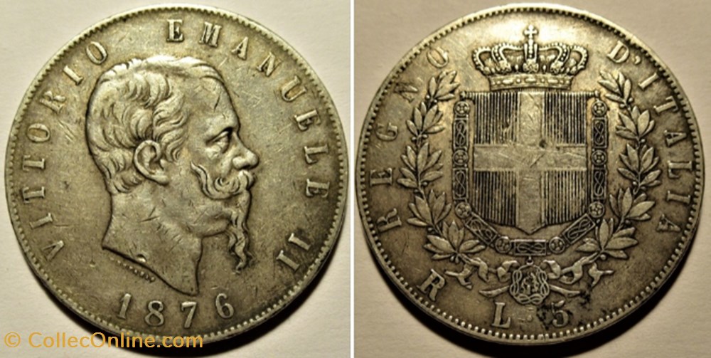 1876 Regno d'Italia, 5 Lire, Roma - Vittorio Emanuele II monnaies monde italie 1876 regno italia 5 lire roma vittorio emanuele ii