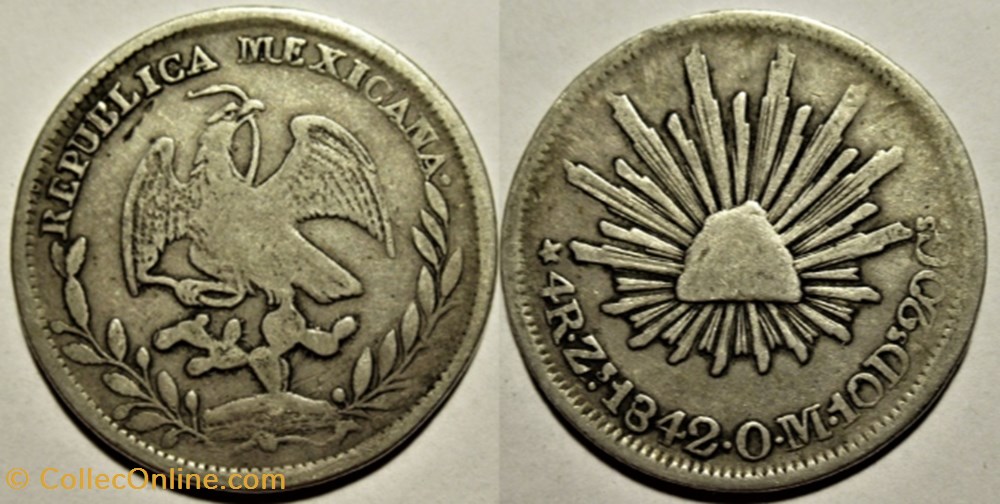 México - 4 Reales 1842 Zacatecas - 1st Republic monnaies monde mexique mexico 4 reales 1842 zacatecas 1st republic
