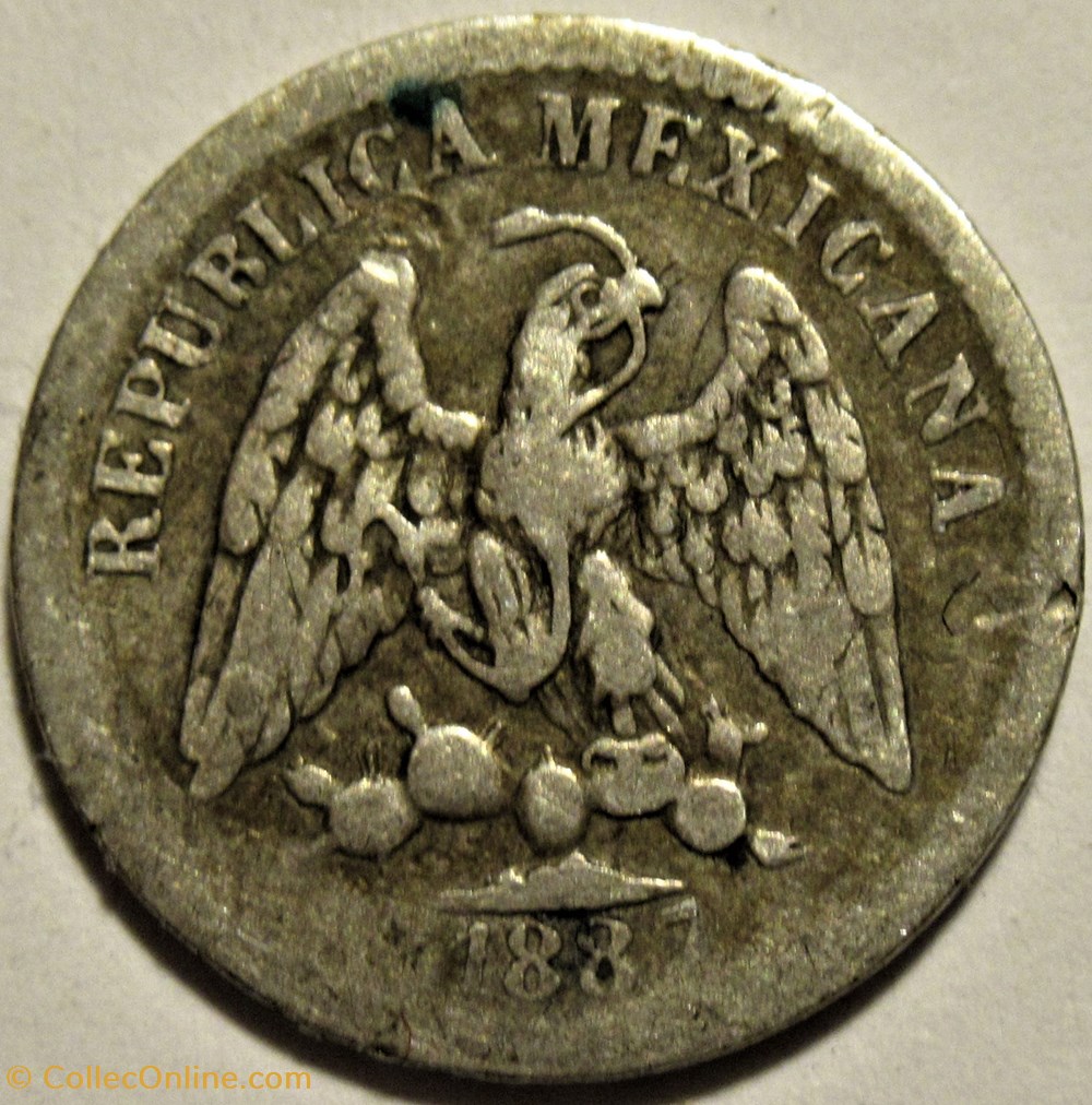 México - 5 Centavos 1887 Overdate 2 monnaies monde mexique mexico 5 centavos 1887 overdate
