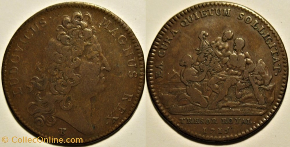 Louis XIV - Jeton 1715 - Trésor Royal - le repos d'Héraclès monnaies paranumismatique jetons poids louis xiv jeton 1715 tresor royal le repos heracles