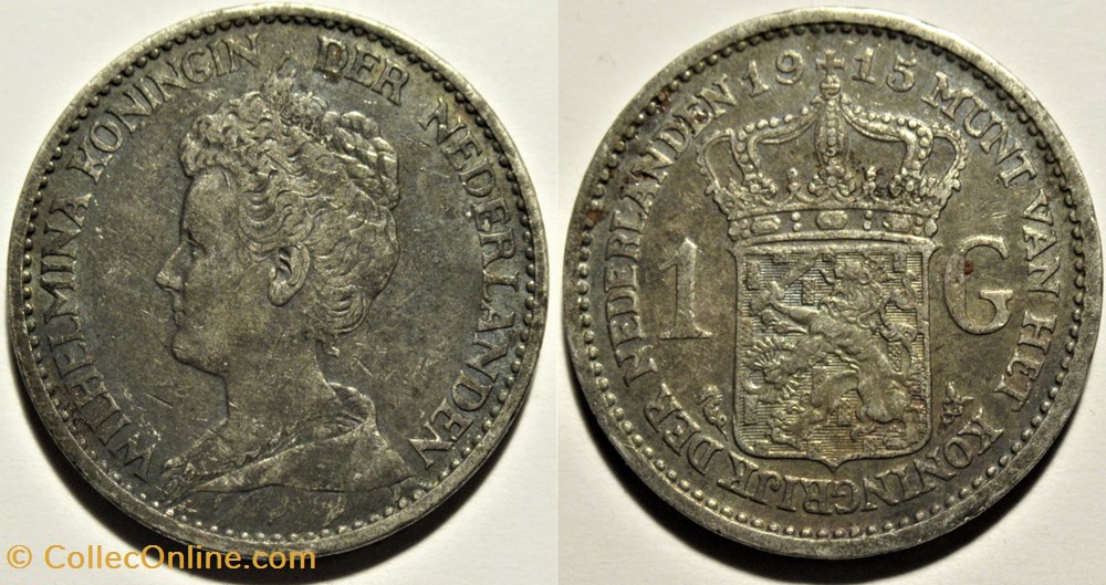 Wilhelmina of Netherlands - 1 Gulden 1915 monnaies monde pays bas wilhelmina of netherlands 1 gulden 1915