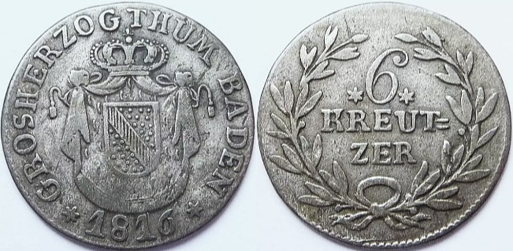 monnaies europe medievale saint empire romain germanique karl ii ludwig friedrich 6 kreuzer 1816 grand duchy of baden