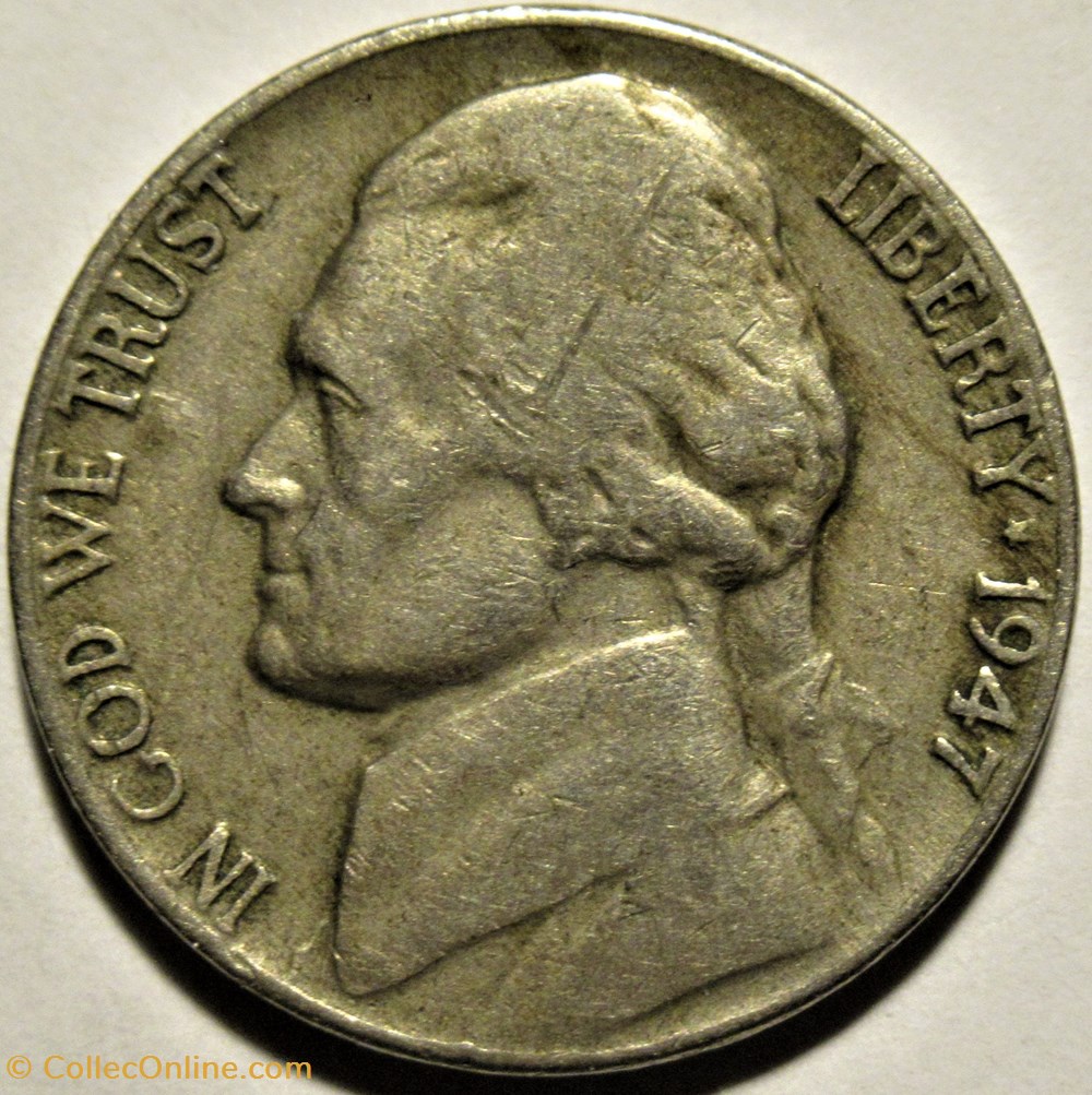 1947 Five Cents Jefferson, Philadelphia (1st Portrait) 2 monnaies monde etats unis 1947 five cents jefferson philadelphia 1st portrait