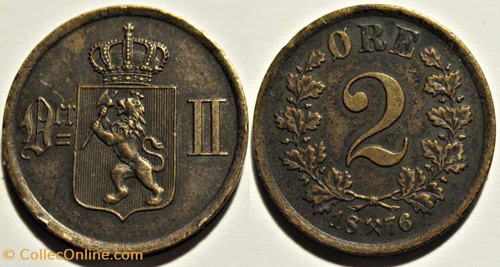 Norway - Oskar II - 2 Øre 1876 (ex.2) monnaies monde norvege norway oskar ii 2 re 1876 ex 2