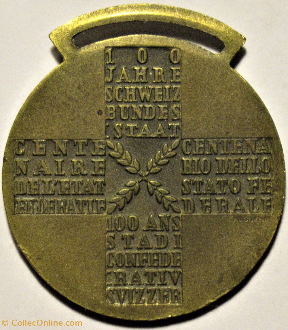 Switzerland - Centenary of the Swiss Confederation 1848-1948 medailles suisse switzerland centenary of the swiss confederation 1848 1948
