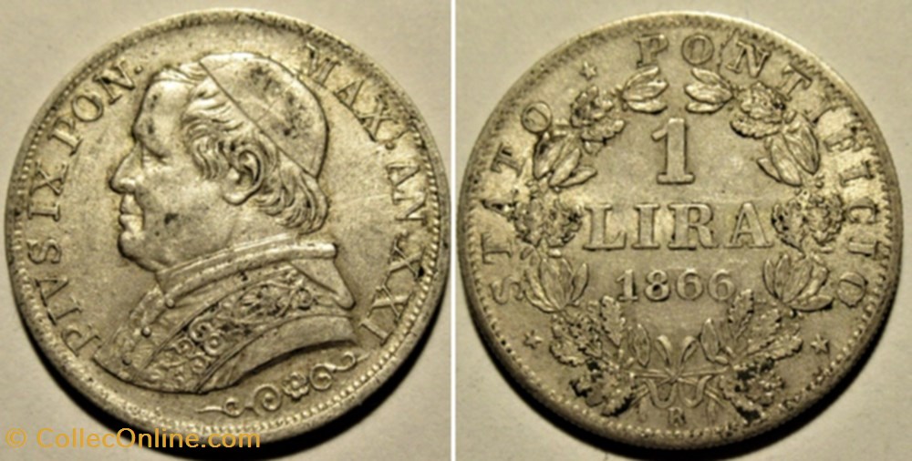 Pio IX, Papa - 1 Lira 1866, Anno XXI - Vaticano (ex.2) monnaies monde pio ix papa 1 lira 1866 anno xxi vaticano ex 2