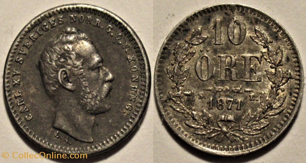 Sweden - Carl XV - 10 Öre 1871 monnaies monde suede sweden carl xv 10 ore 1871