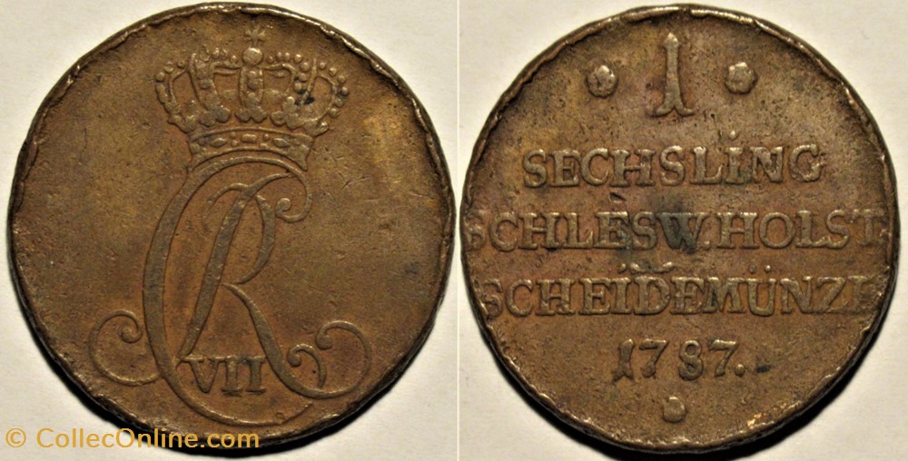 Duchy of Schleswig-Holstein - 1 Sechsling 1787 - Christian VII Denmark (ex.2) monnaies monde allemagne duchy of schleswig holstein 1 sechsling 1787 christian vii denmark ex 2
