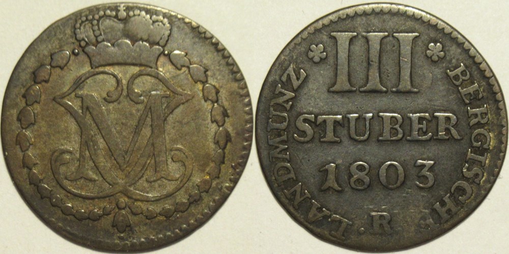 Maximilian I Joseph - 3 Stüber 1803 - Duchy of Berg (2) monnaies europe medievale saint empire romain germanique maximilian i joseph 3 stuber 1803 duchy of berg 2