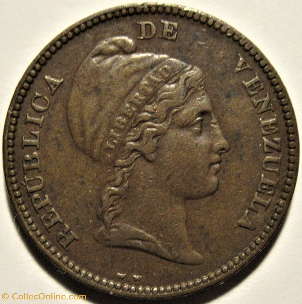 Venezuela - 1/2 Centavo 1843 2 monnaies monde venezuela 1 2 centavo 1843