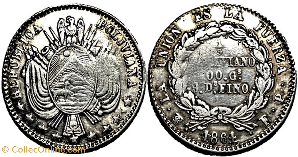 1864 Potosi, 1/5 Boliviano monnaies monde bolivie 1864 potosi 1 5 boliviano
