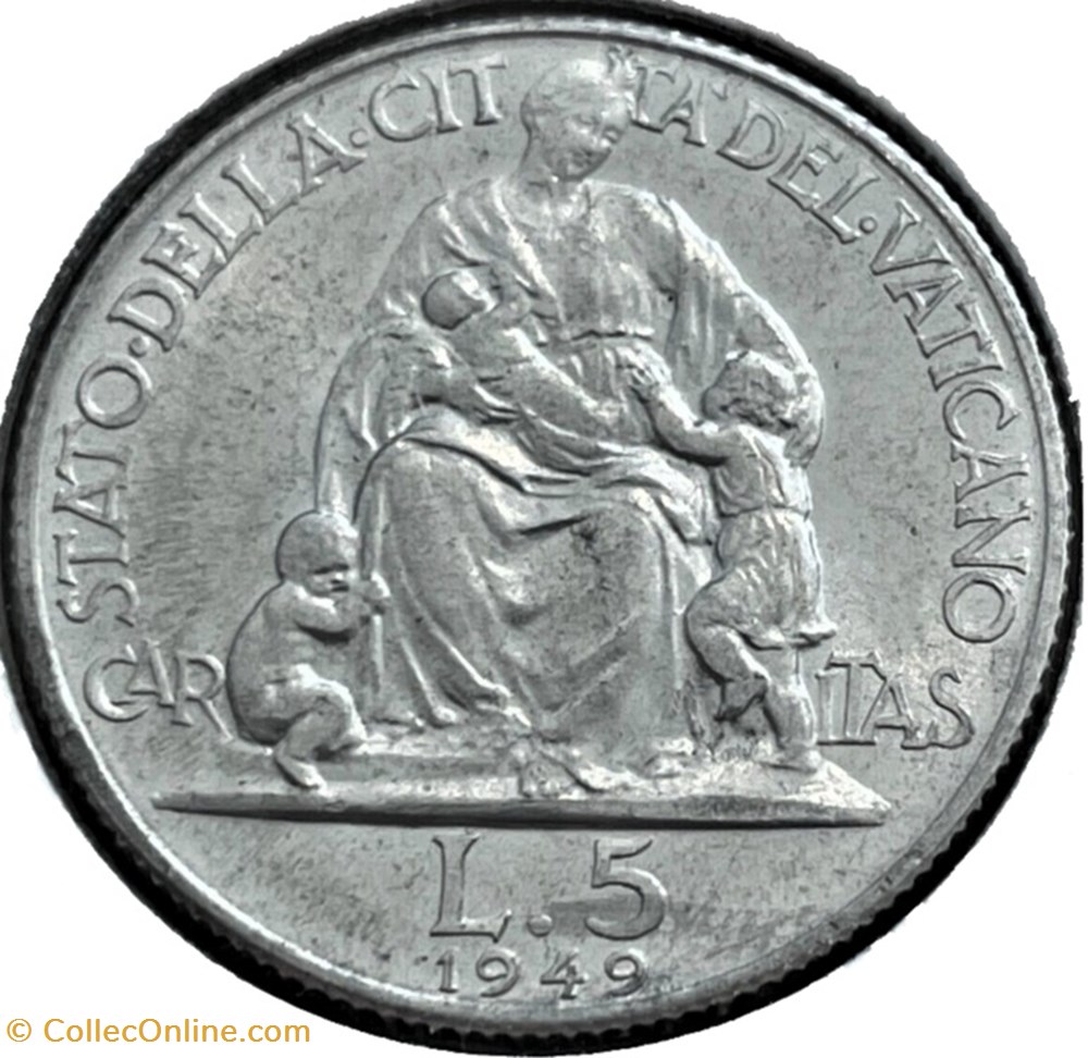 Pio XII, Papa - 5 Lire 1949, Caritas - Vaticano monnaies monde pio xii papa 5 lire 1949 caritas vaticano