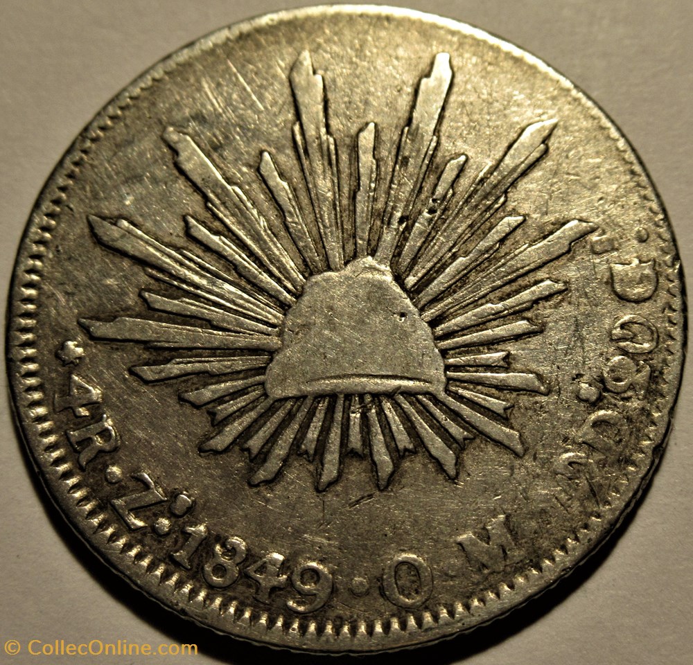 México - 4 Reales 1849 Zacatecas - 2nd Republic 2 monnaies monde mexique mexico 4 reales 1849 zacatecas 2nd republic