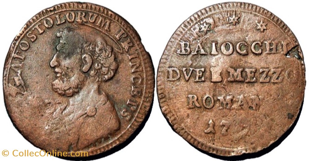 monnaies europe medievale etats pontificaux pius vi 2 baiocchi 1796 papal states roma