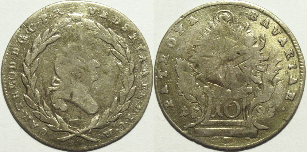 monnaies europe medievale saint empire romain germanique karl theodor 10 kreuzer 1795 electorate of bavaria