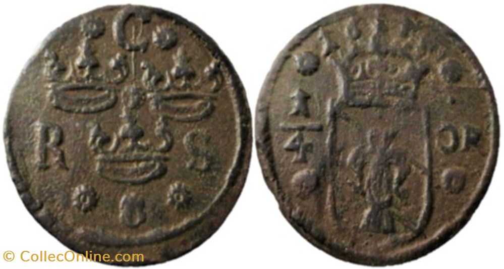 monnaies europe medievale royaume suede sweden christina 1 4 ore 1634 ex 2